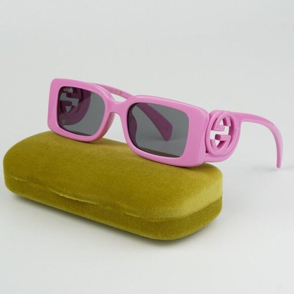 NEW Gucci GG1325S 006 Pink Grey Rectangle Unisex Sunglasses GG 1325S - Picture 4 of 10